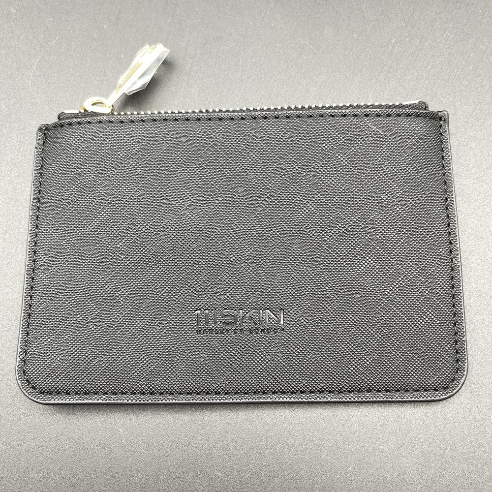 111SKIN Black Cosmetic Pouch Zip Travel‎ Makeup Bag Textured Faux Leather